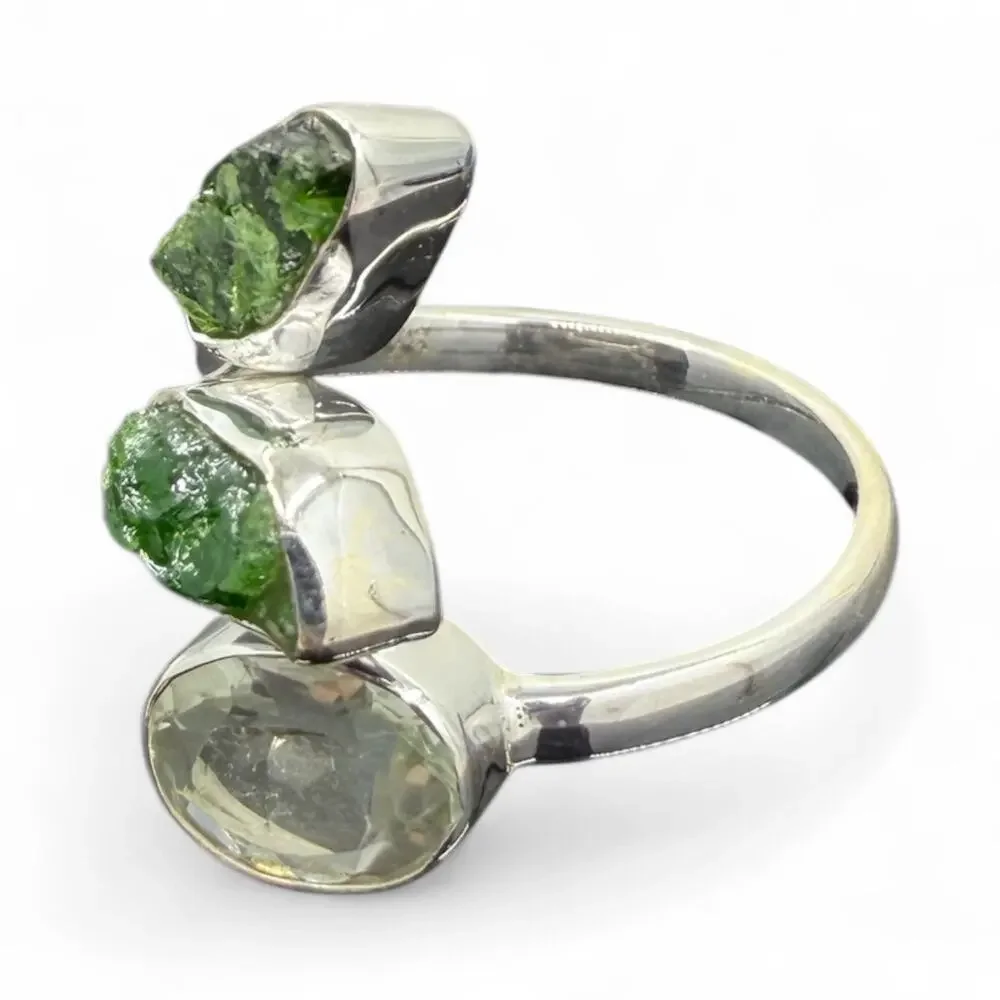 Natural Raw Chrome Diopside Prasiolite Ring 925 Sterling Silver Size 9 - Picture 3 of 9